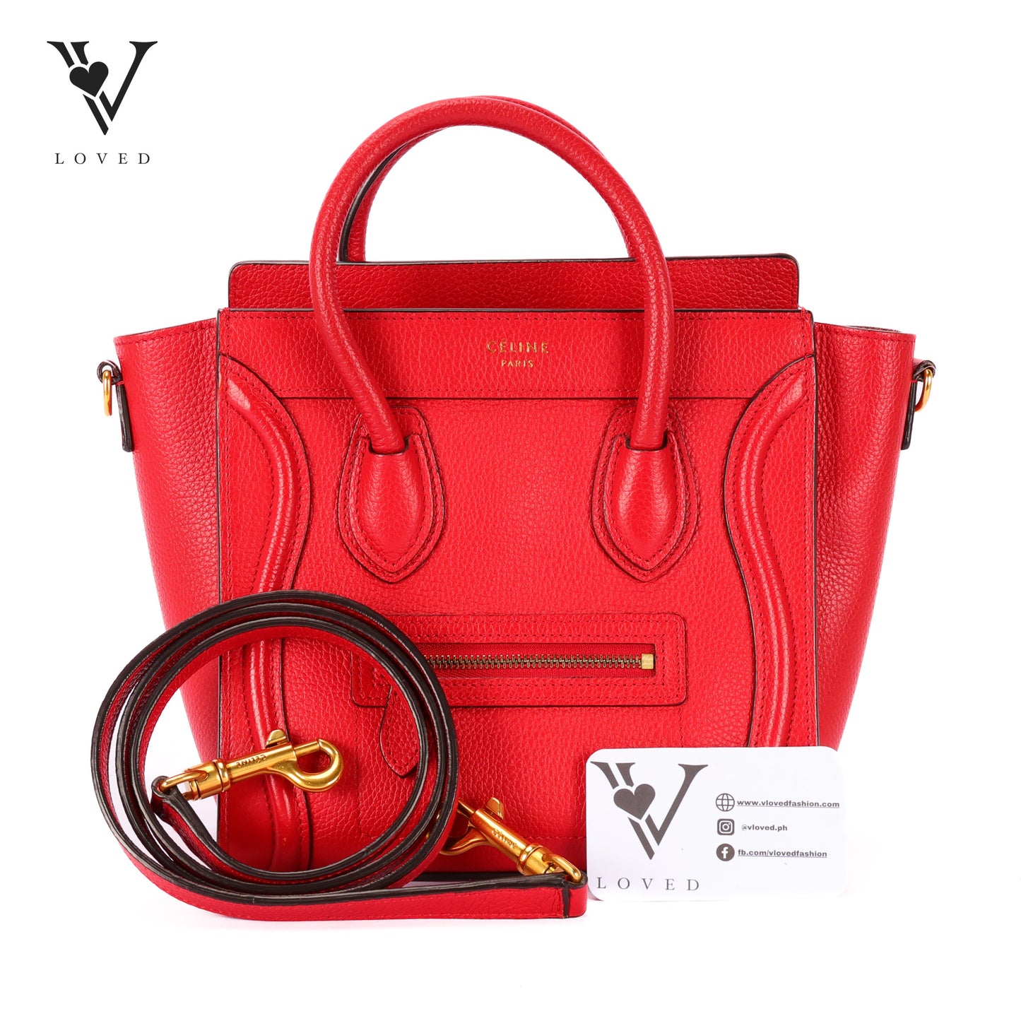 Nano Luggage in Red Grained Calfskin Leather