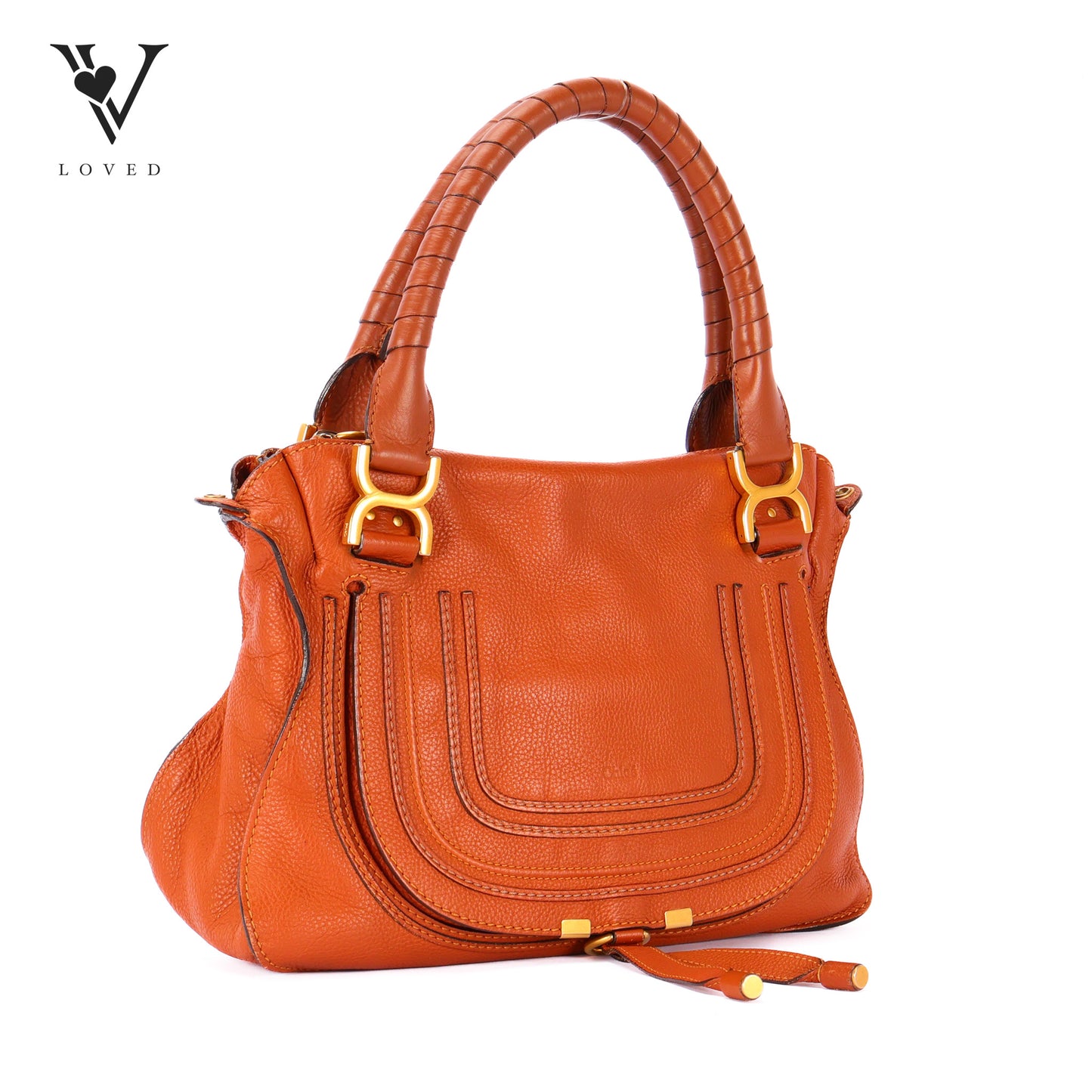 Marcie Double Carry Bag In Tan Grained Calfskin Leather