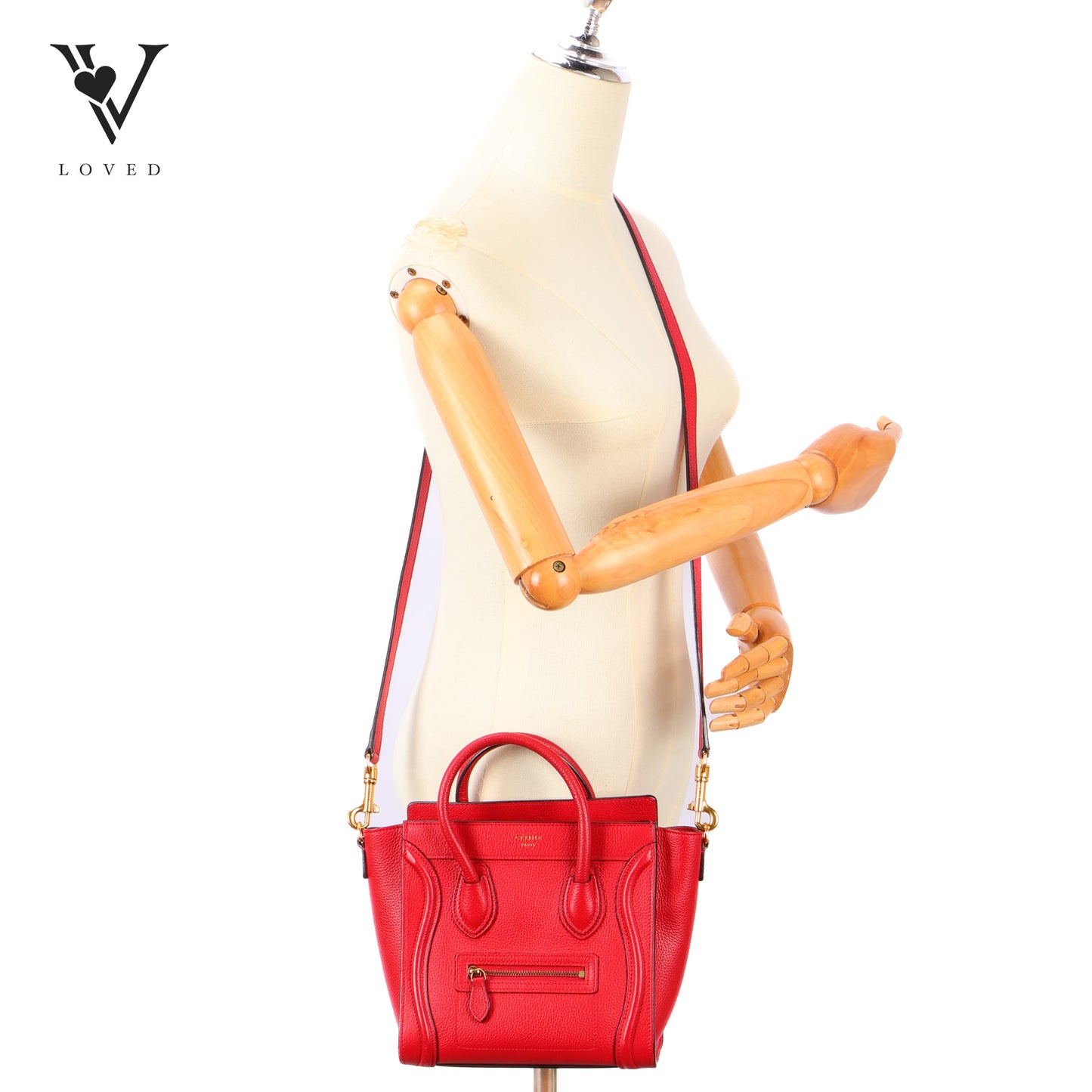 Nano Luggage in Red Grained Calfskin Leather
