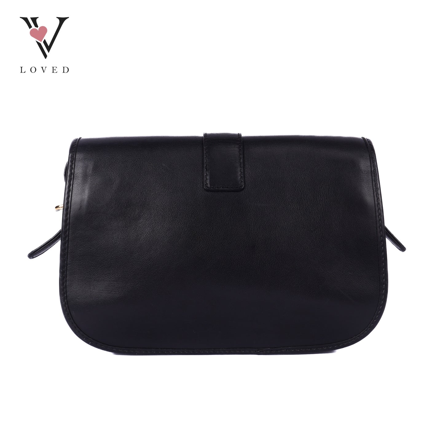 Flap Ring Black Leather Shoulder Bag