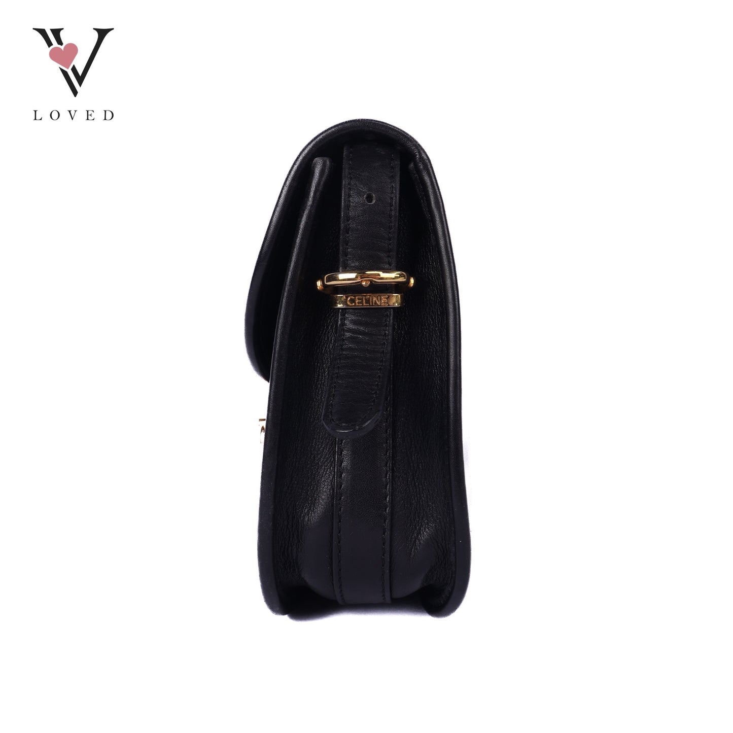 Flap Ring Black Leather Shoulder Bag