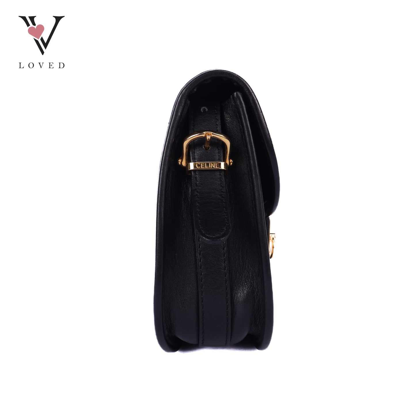 Flap Ring Black Leather Shoulder Bag