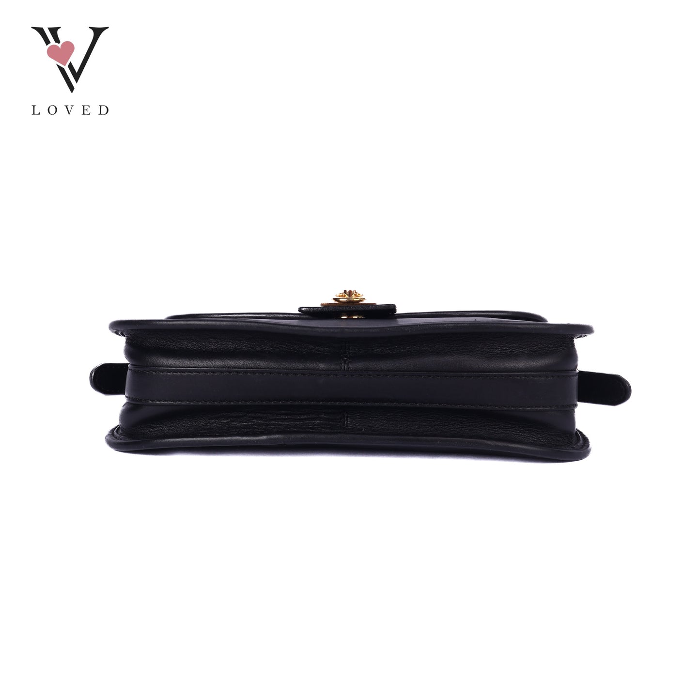 Flap Ring Black Leather Shoulder Bag