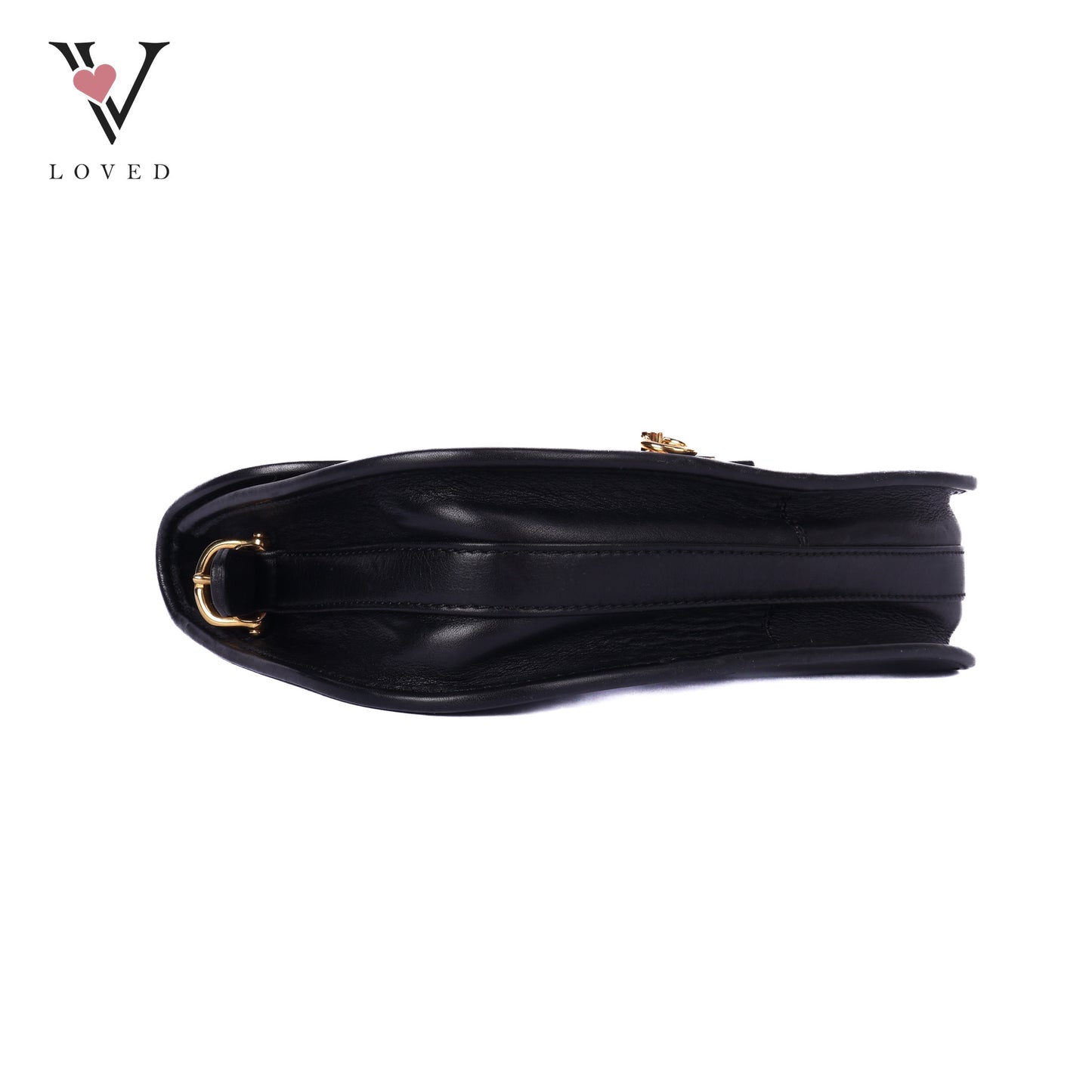 Flap Ring Black Leather Shoulder Bag