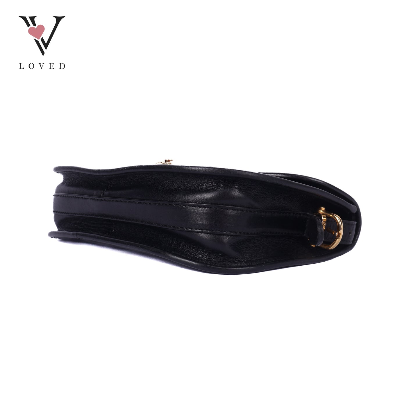 Flap Ring Black Leather Shoulder Bag