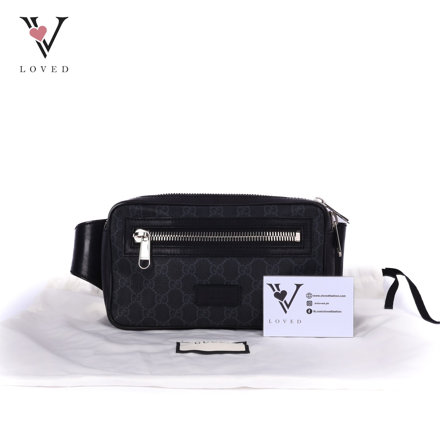 GG Belt Bag With Zip Pocket In Black Leather