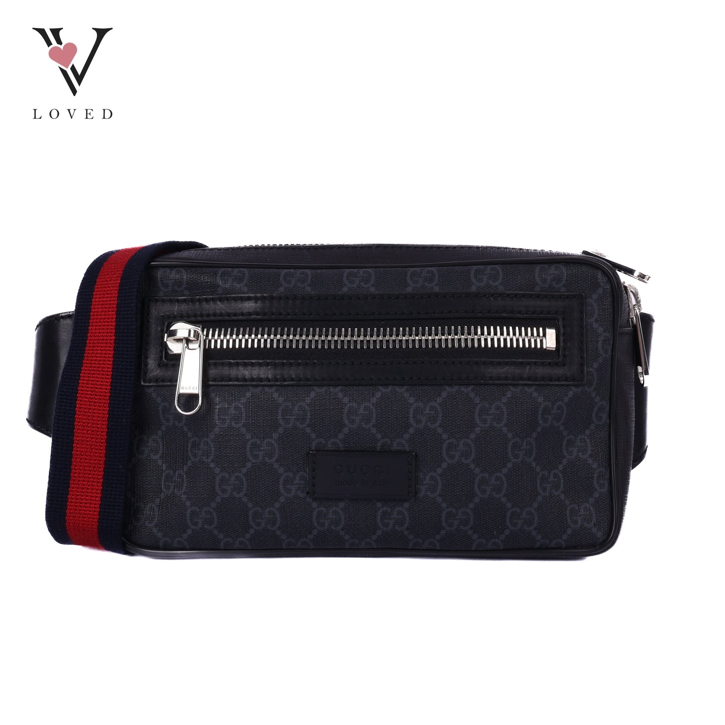 GG Belt Bag With Zip Pocket In Black Leather