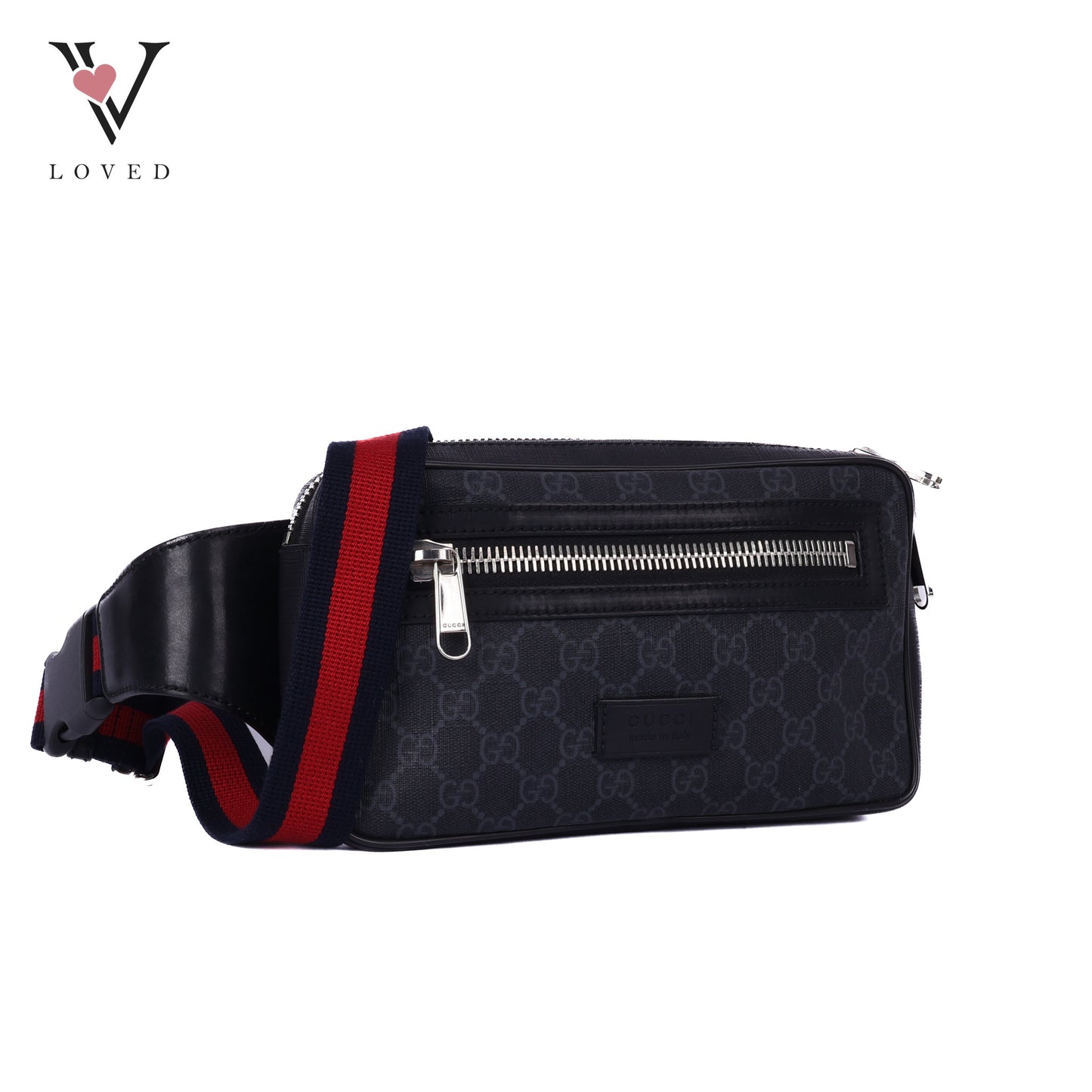 GG Belt Bag With Zip Pocket In Black Leather