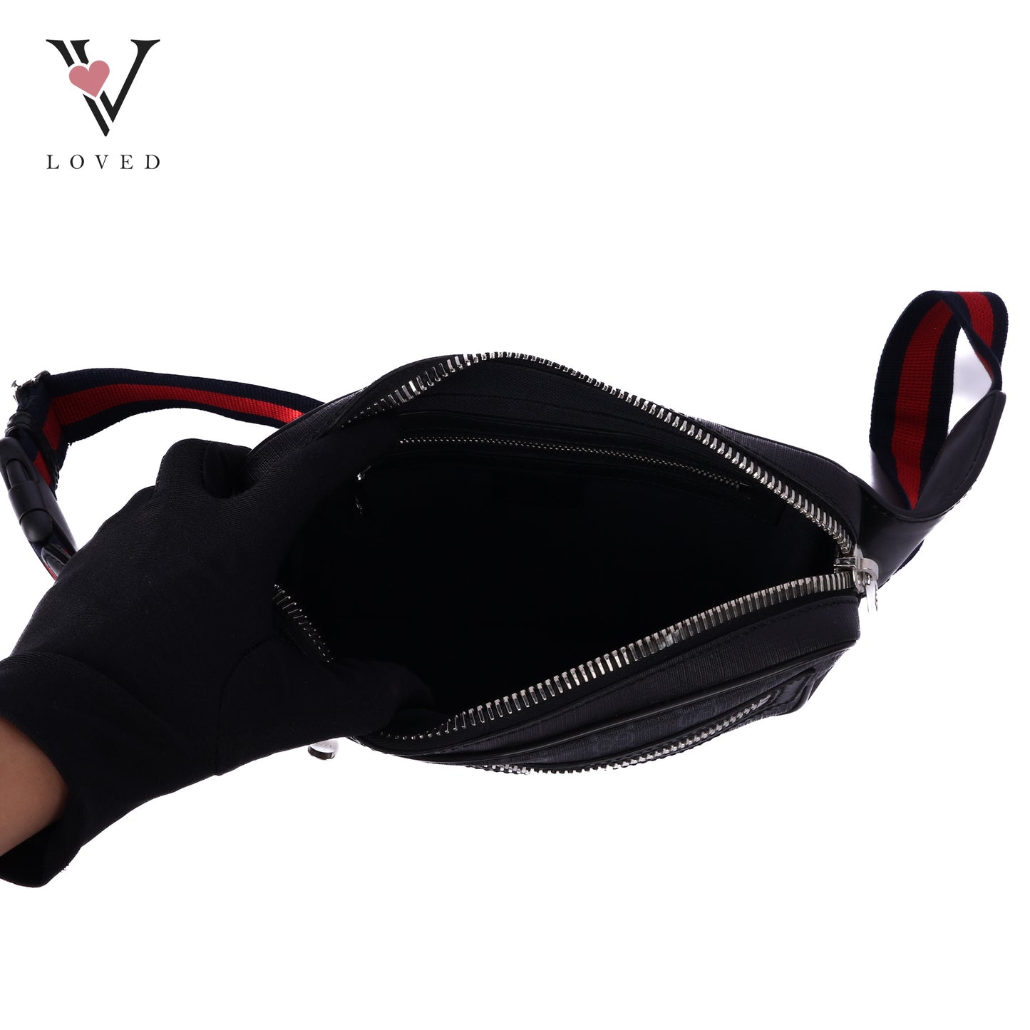 GG Belt Bag With Zip Pocket In Black Leather