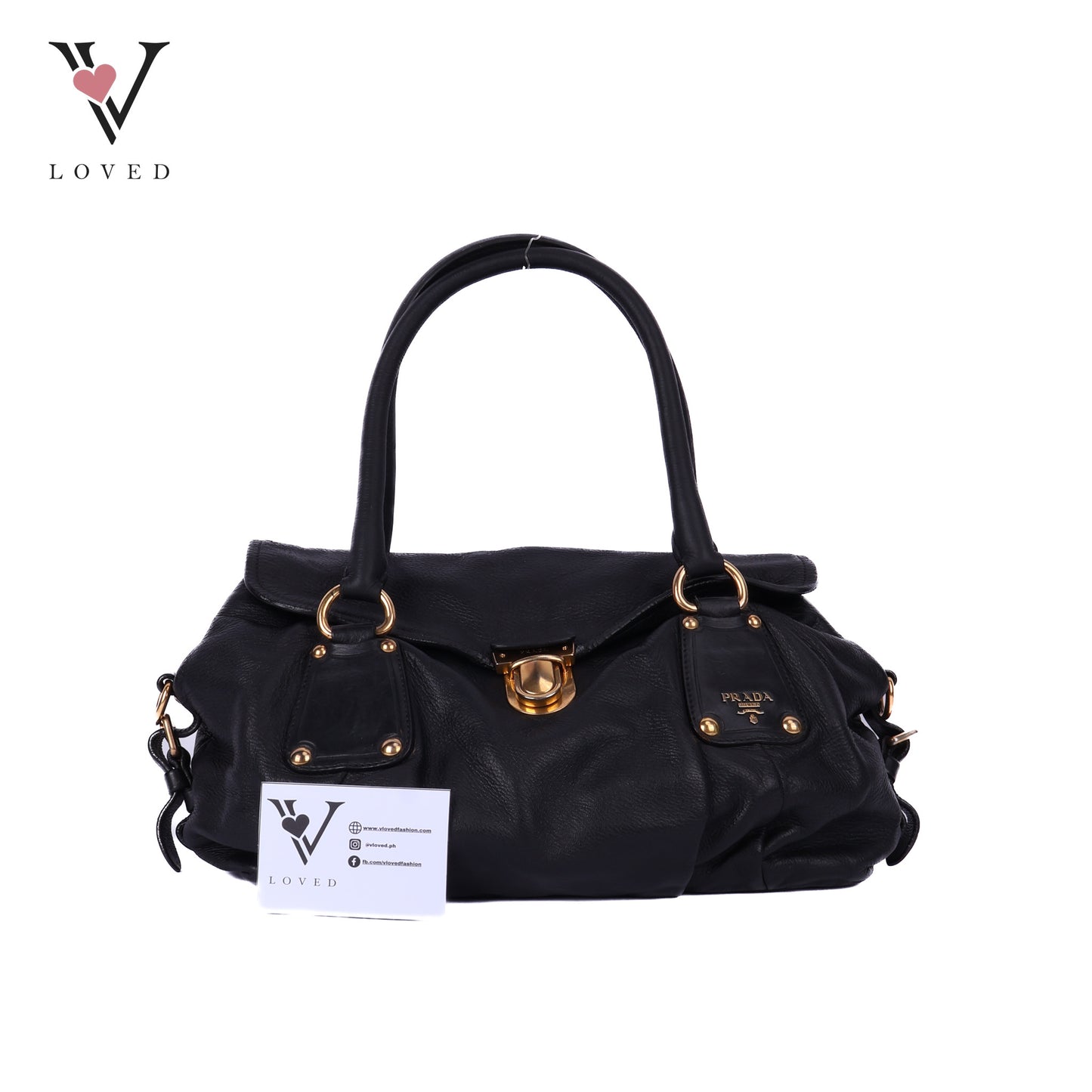 Pushlock Flap Satchel Leather Black