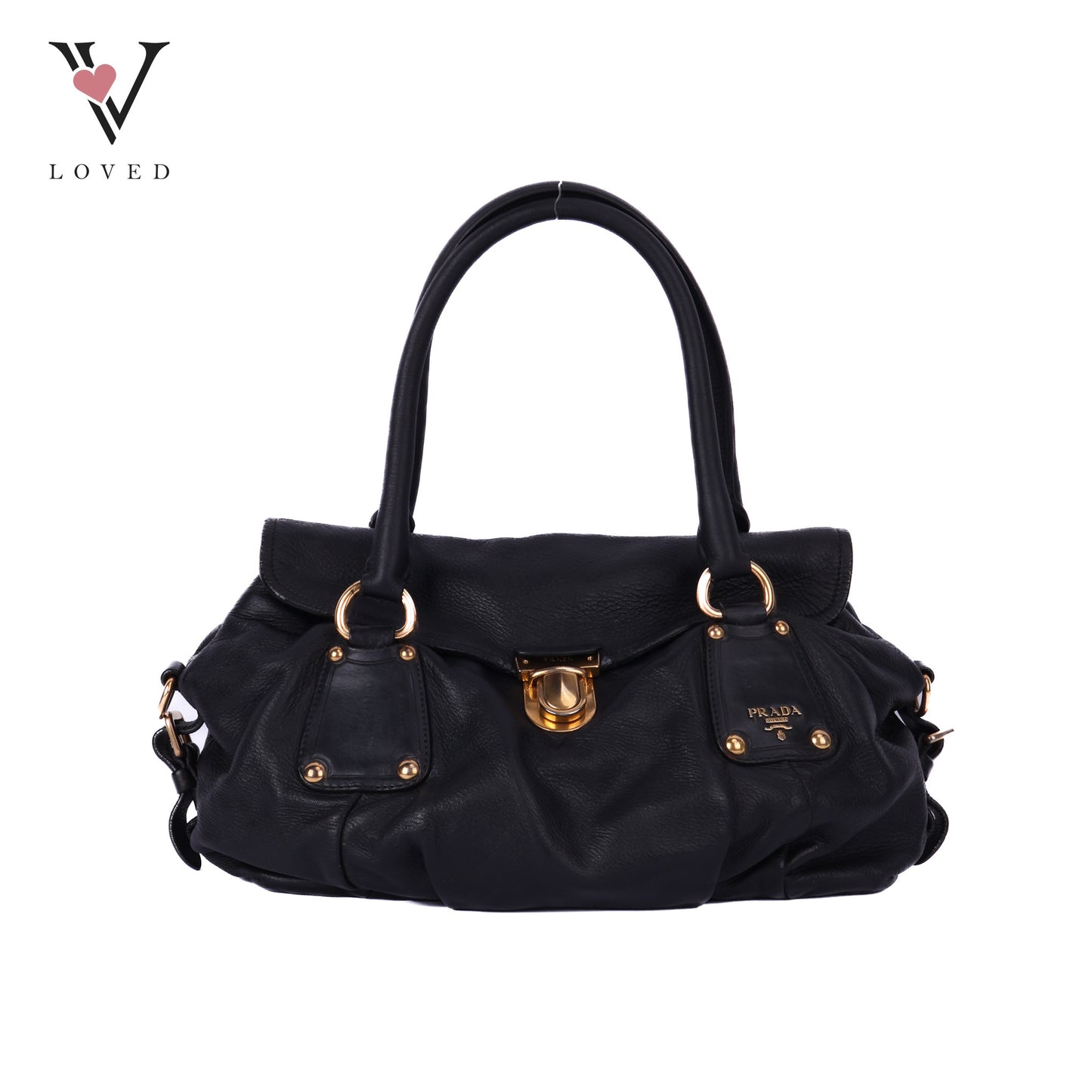 Pushlock Flap Satchel Leather Black