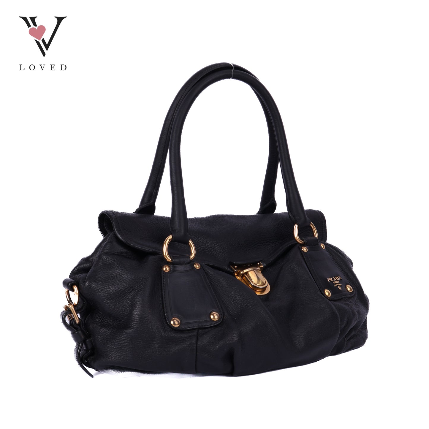 Pushlock Flap Satchel Leather Black