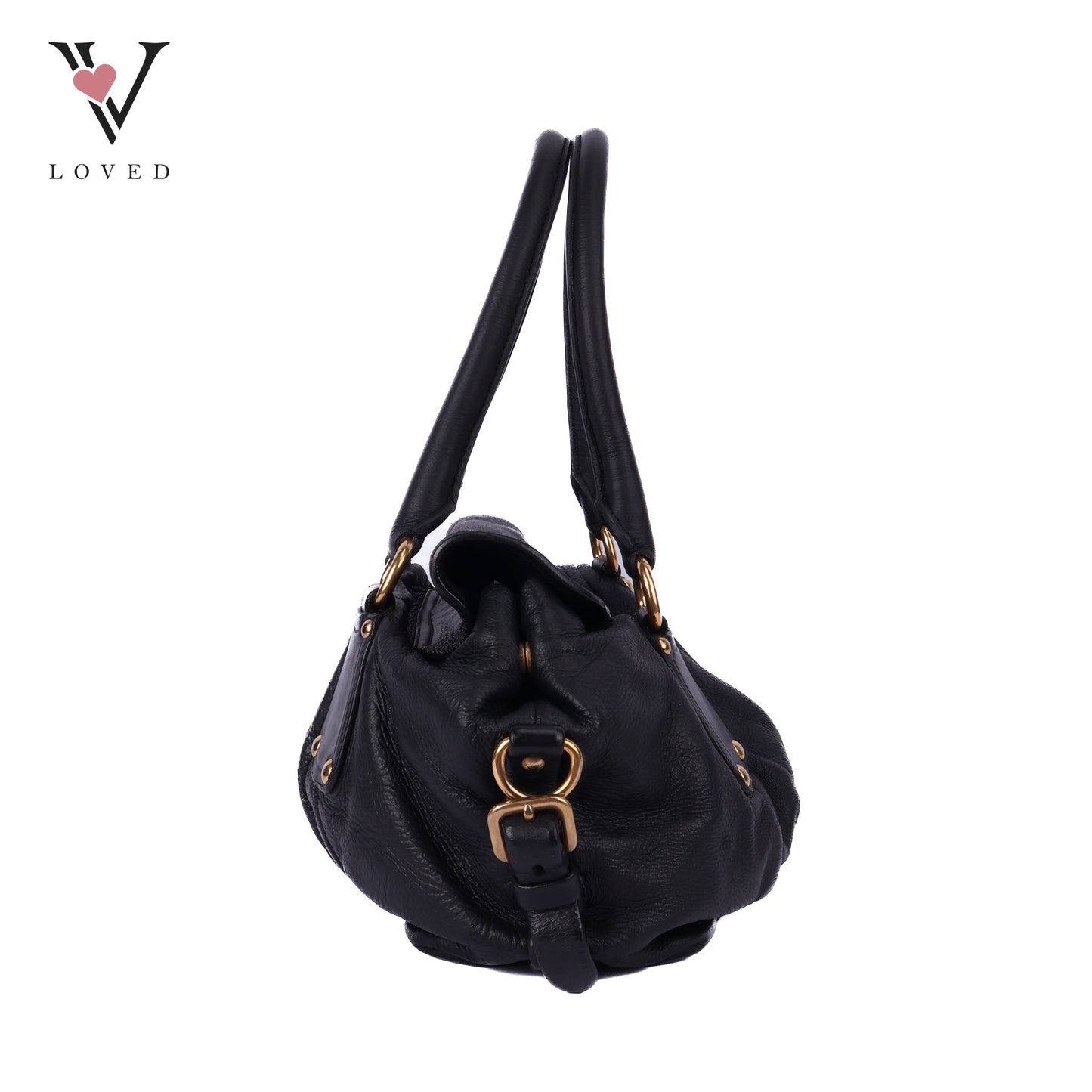 Pushlock Flap Satchel Leather Black
