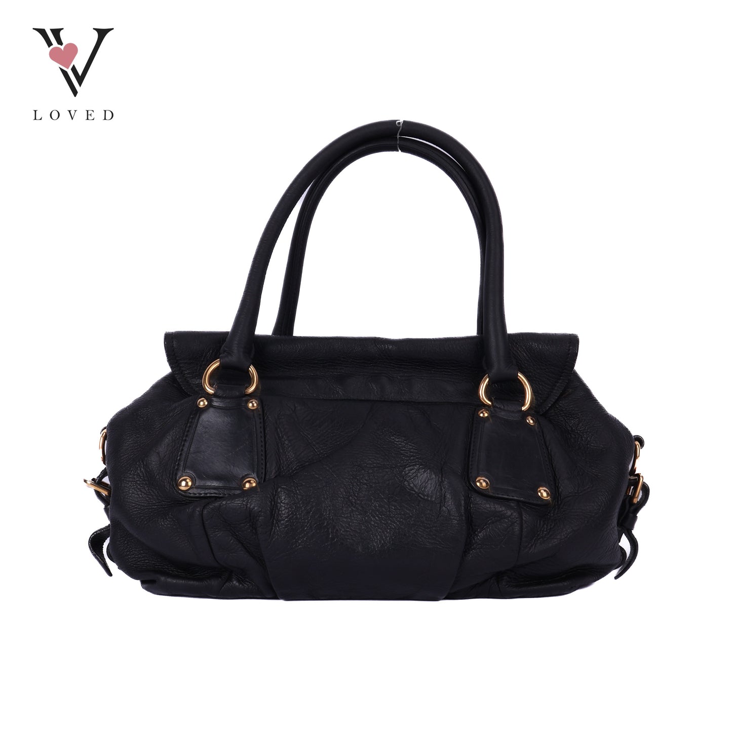 Pushlock Flap Satchel Leather Black