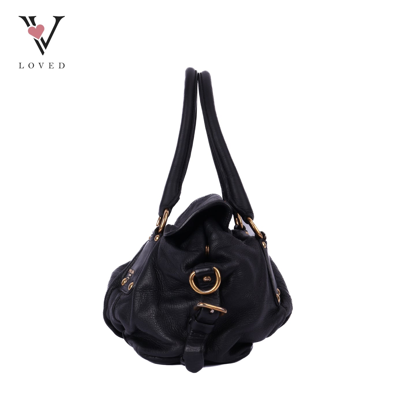 Pushlock Flap Satchel Leather Black