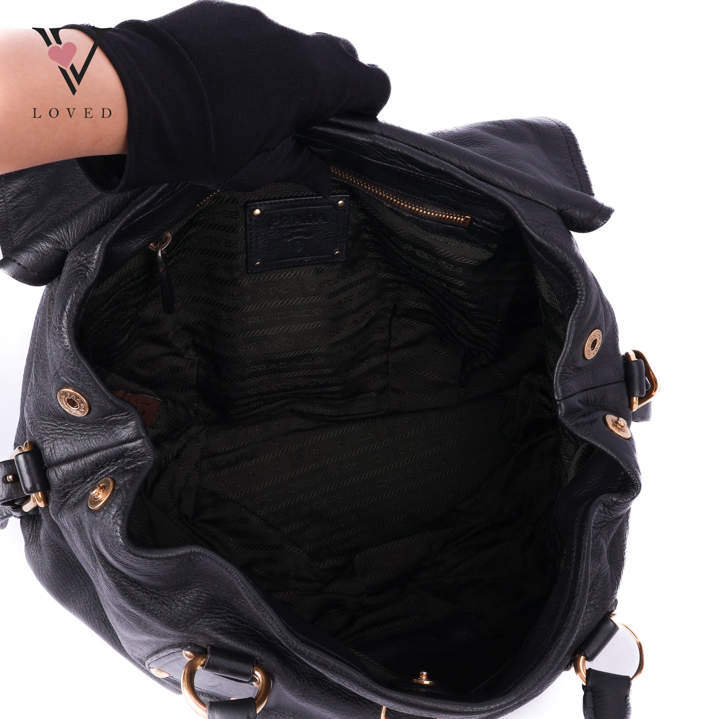 Pushlock Flap Satchel Leather Black