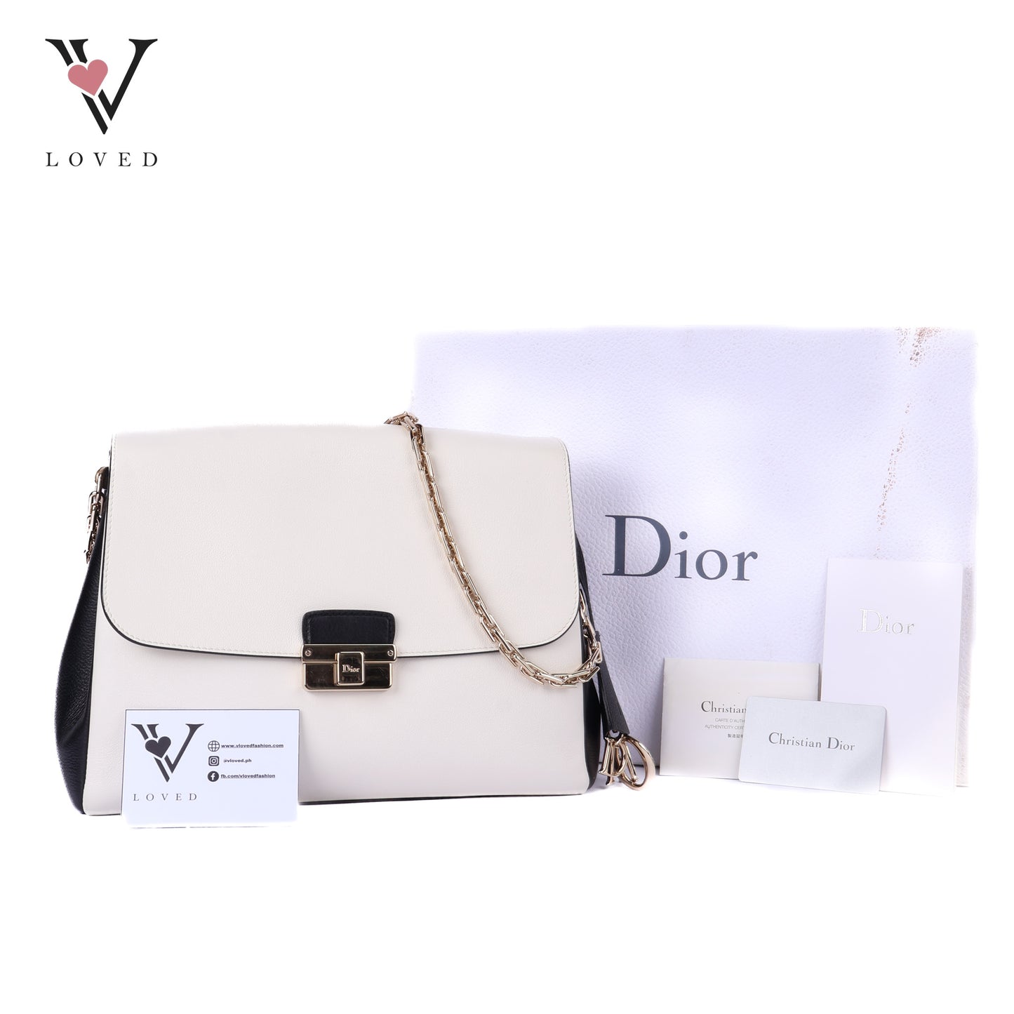 Diorling Shoulder Bag in Off-white and Black Leather