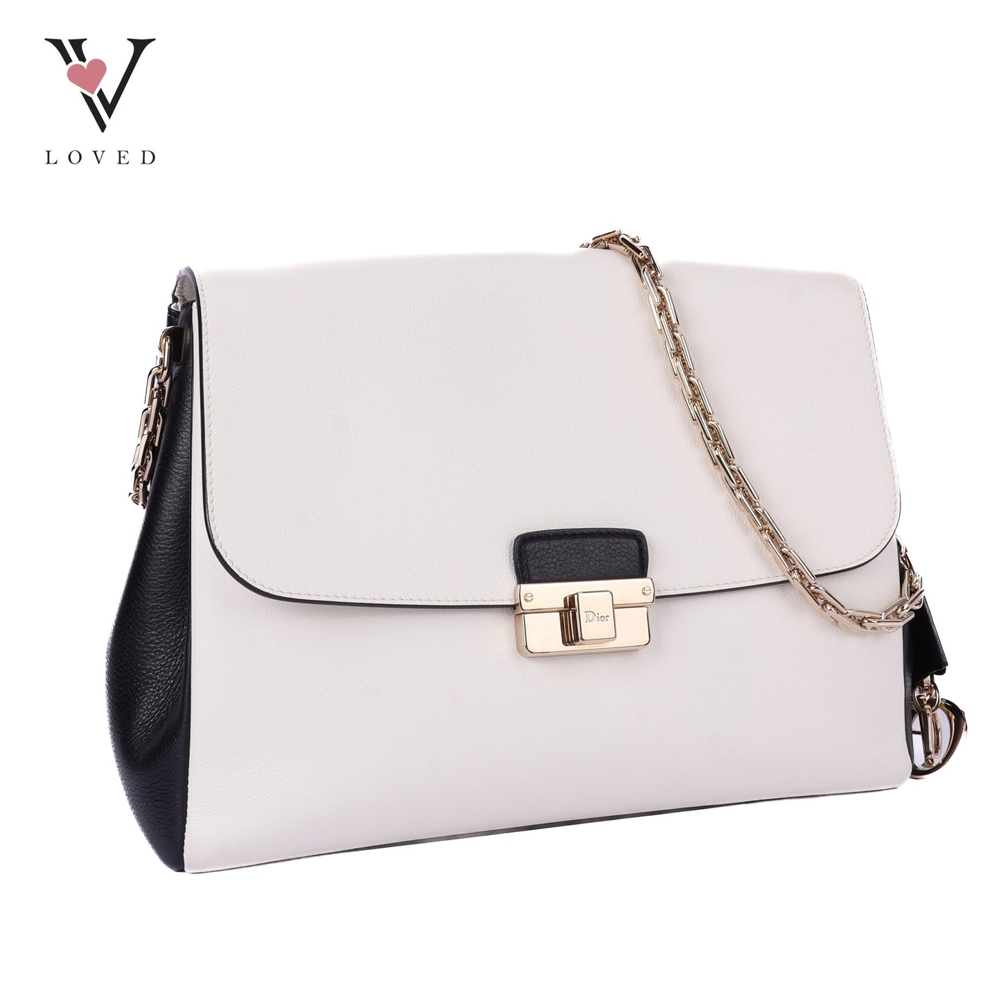 Diorling Shoulder Bag in Off-white and Black Leather