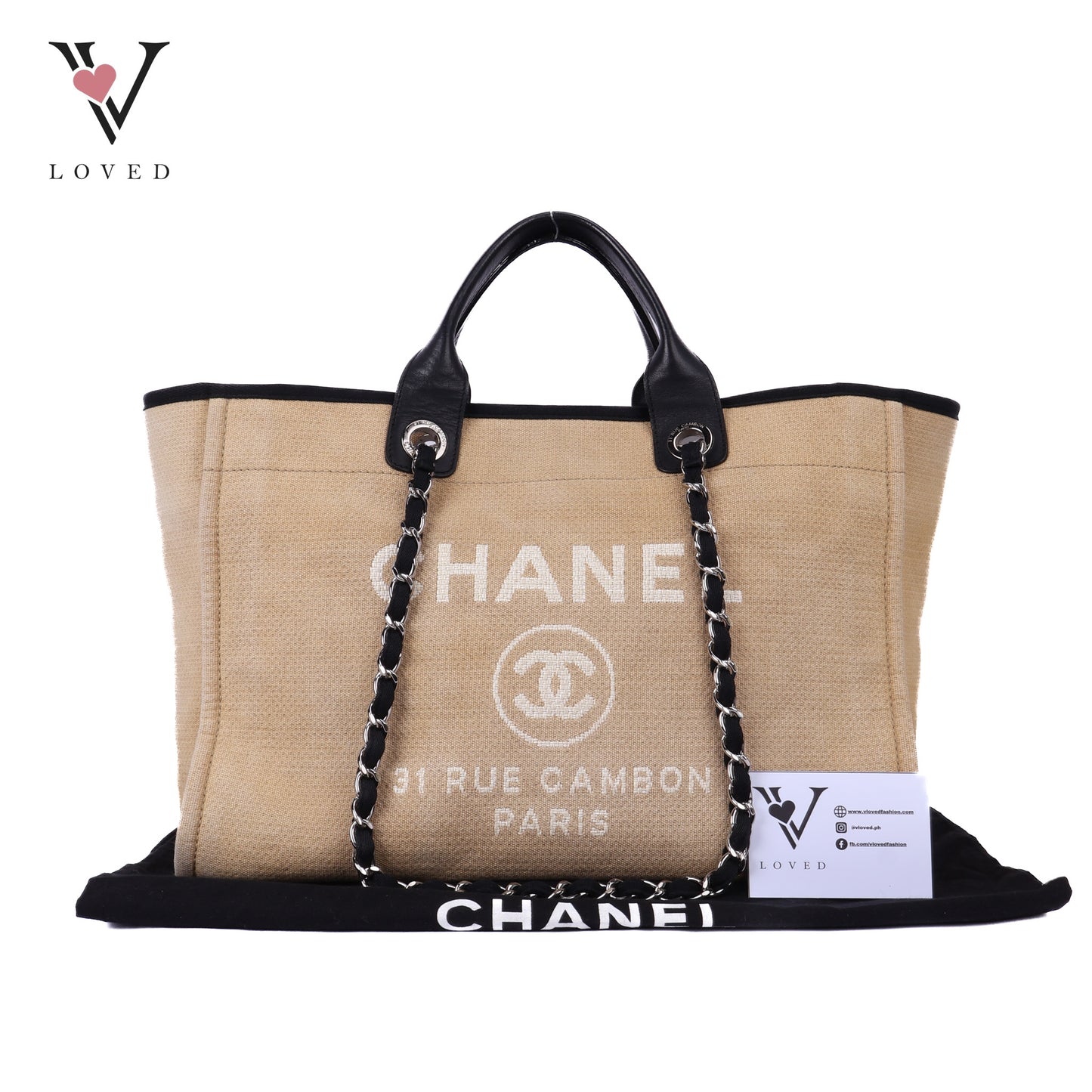 Deauville Canvas Tote In Beige and Black