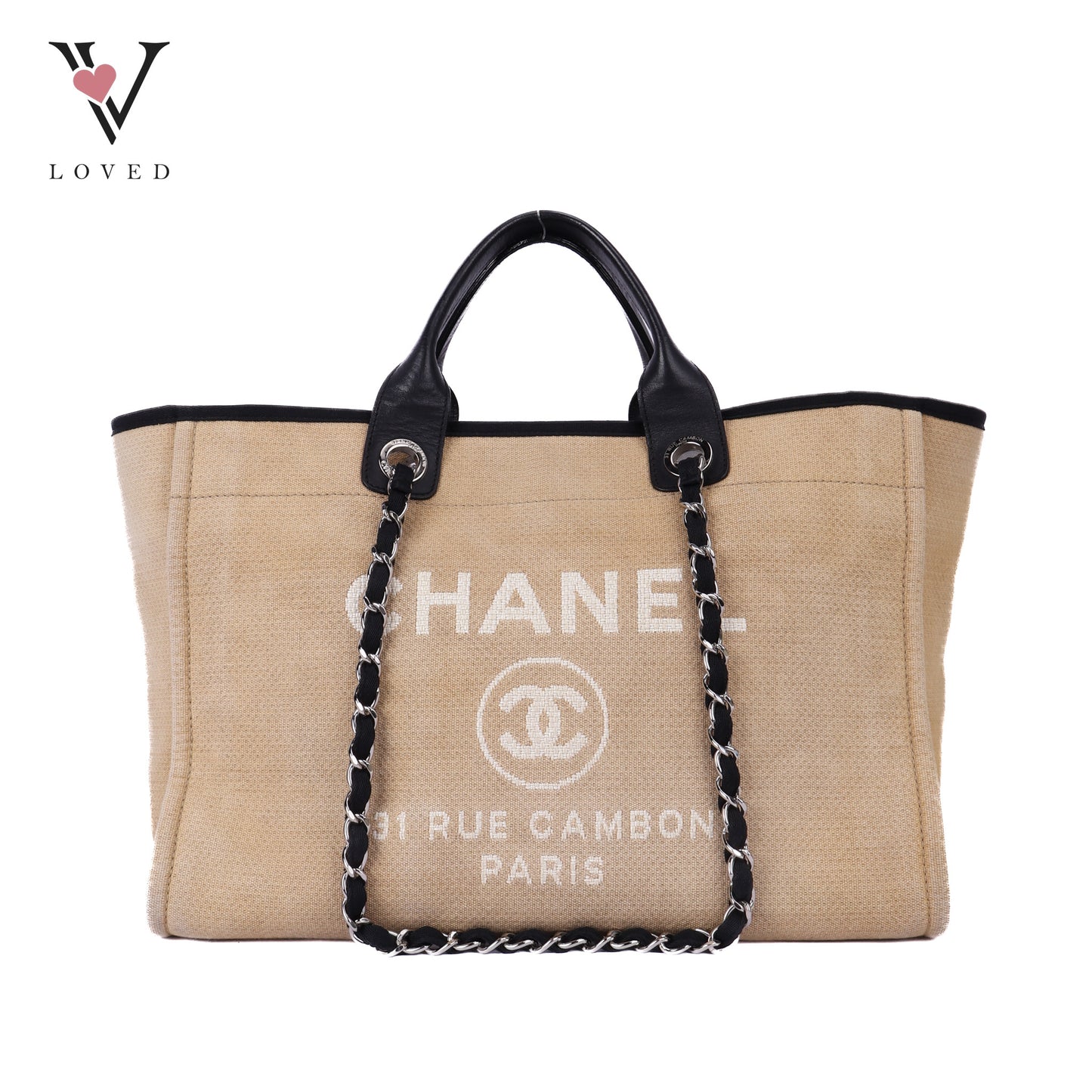 Deauville Canvas Tote In Beige and Black