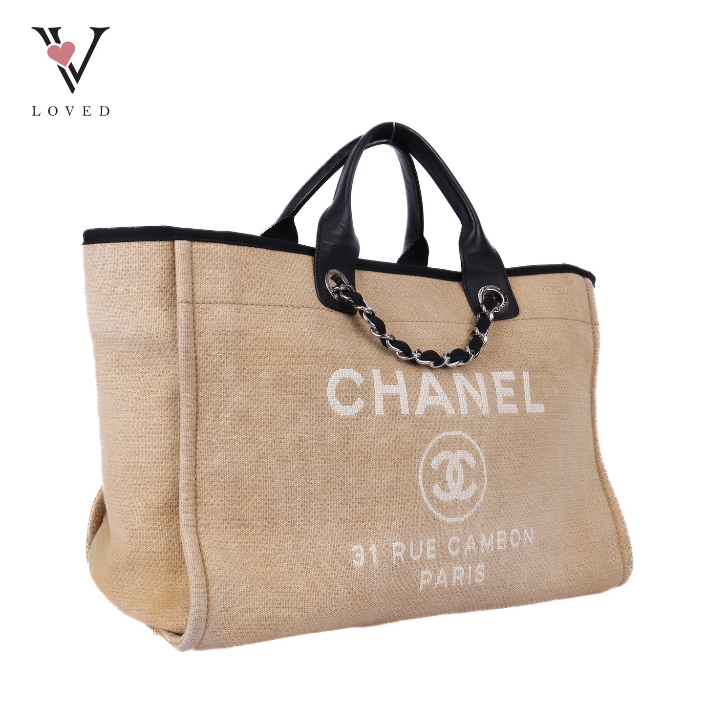 Deauville Canvas Tote In Beige and Black