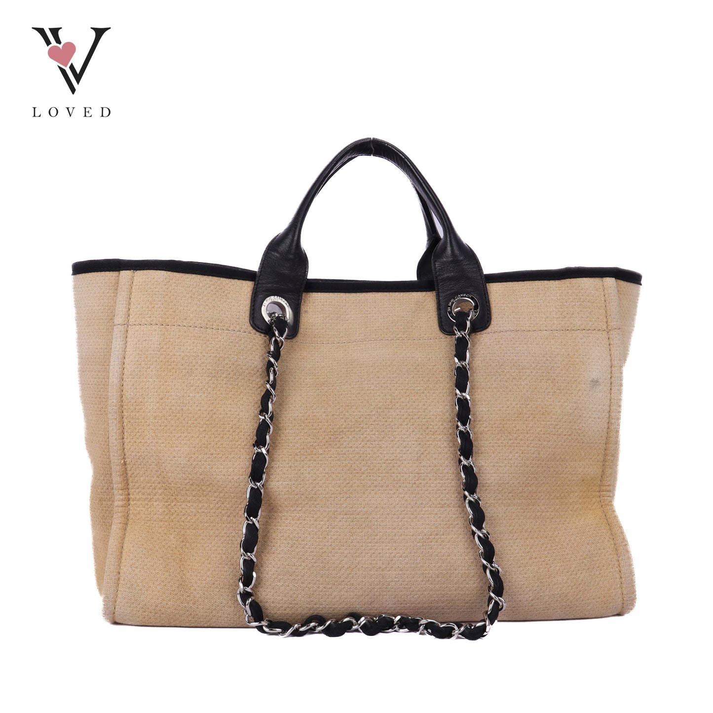 Deauville Canvas Tote In Beige and Black