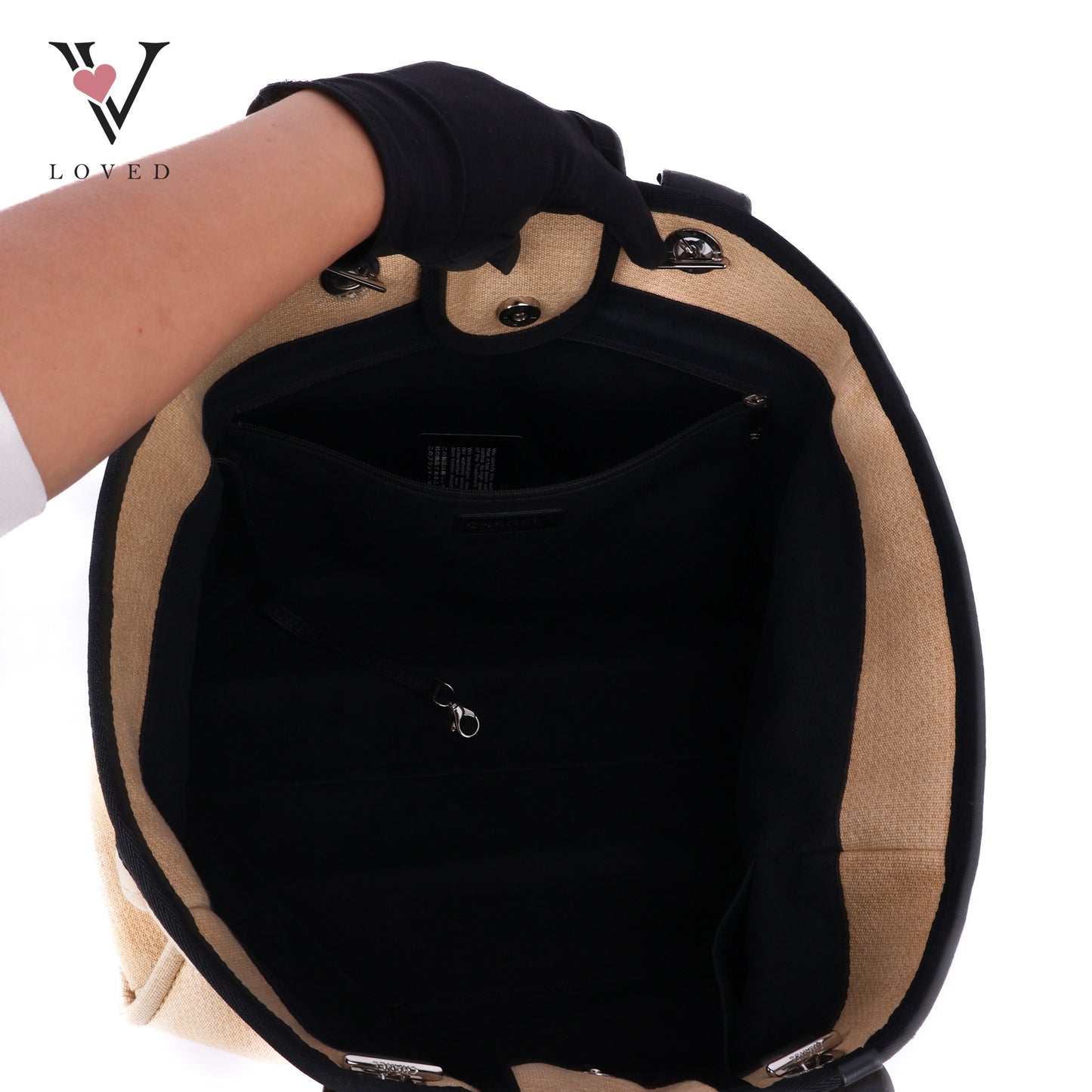 Deauville Canvas Tote In Beige and Black