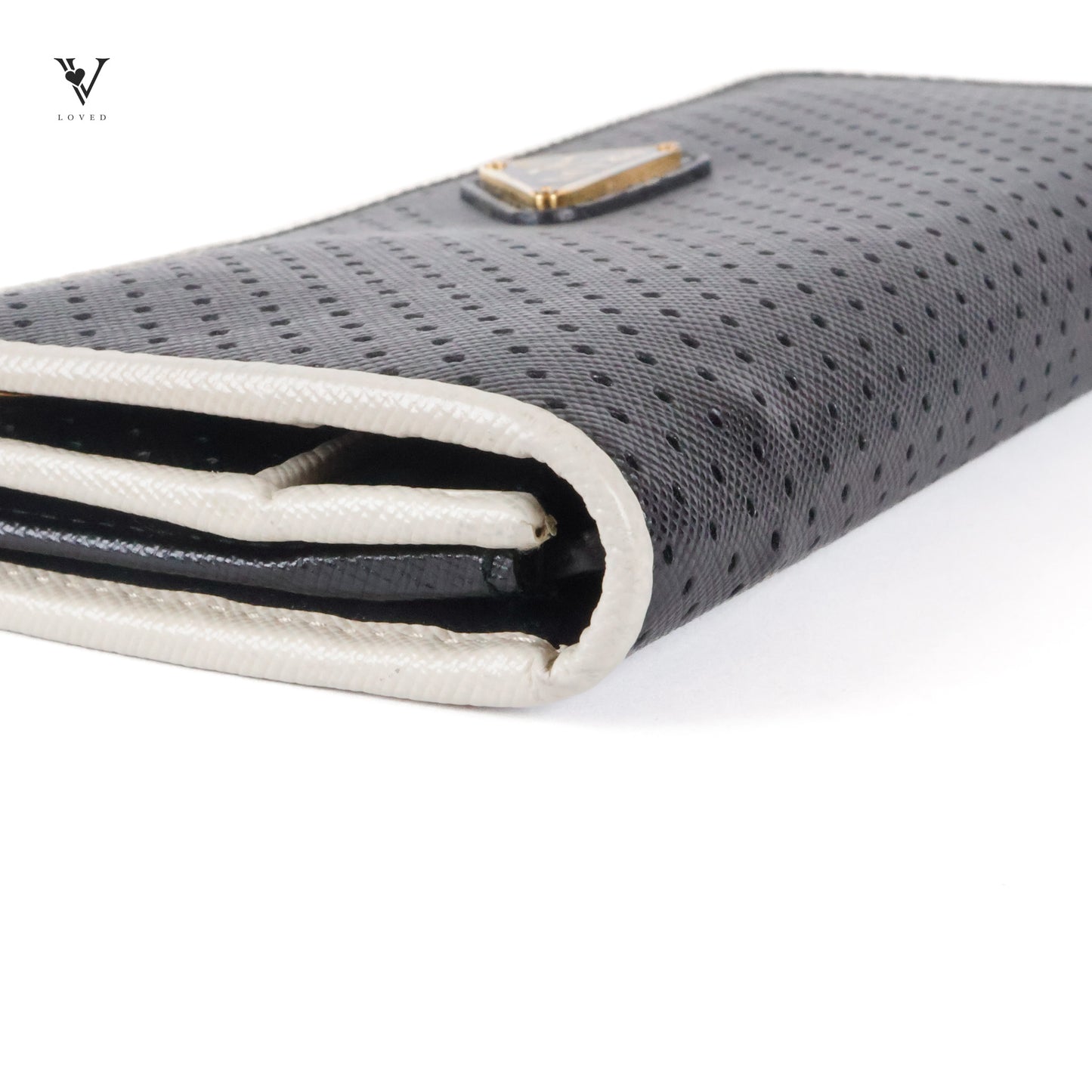 Perforated Saffiano Leather Flap Continental Wallet