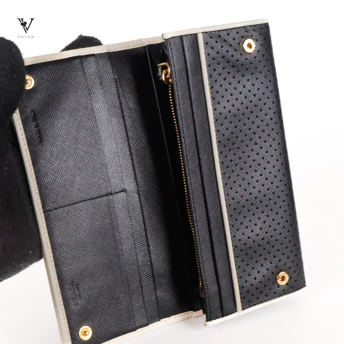 Perforated Saffiano Leather Flap Continental Wallet