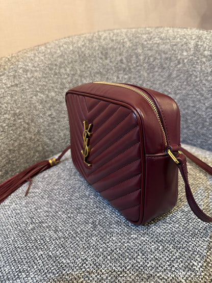 Yves Saint Laurent Lou Camera Bag In Burgundy Chevron Quilted Leather