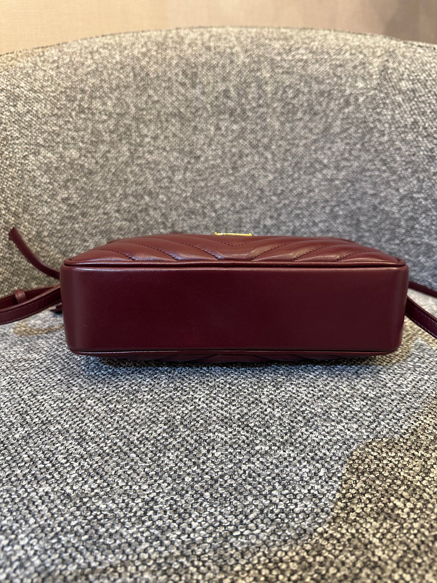 Yves Saint Laurent Lou Camera Bag In Burgundy Chevron Quilted Leather