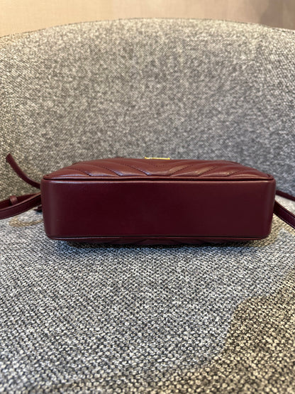 Yves Saint Laurent Lou Camera Bag In Burgundy Chevron Quilted Leather