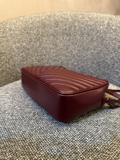 Yves Saint Laurent Lou Camera Bag In Burgundy Chevron Quilted Leather