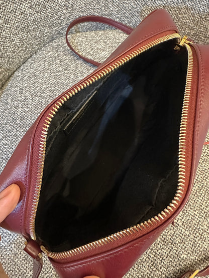 Yves Saint Laurent Lou Camera Bag In Burgundy Chevron Quilted Leather