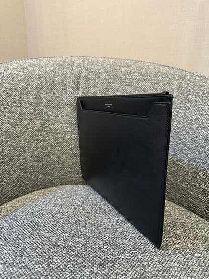 Yves Saint Laurent Clutch In Black Grain De Poudre Embossed Leather