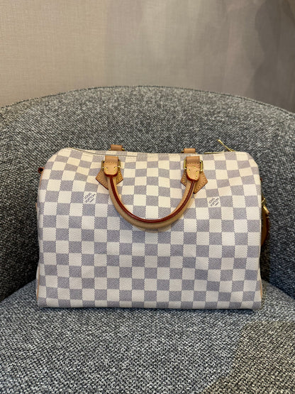 Louis Vuitton Speedy 30 Bandouliere In Damier Azur