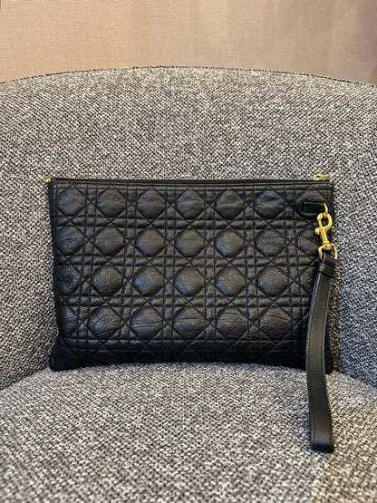 Christian Dior Supple Cannage Calfskin Caro Daily Pouch In Black