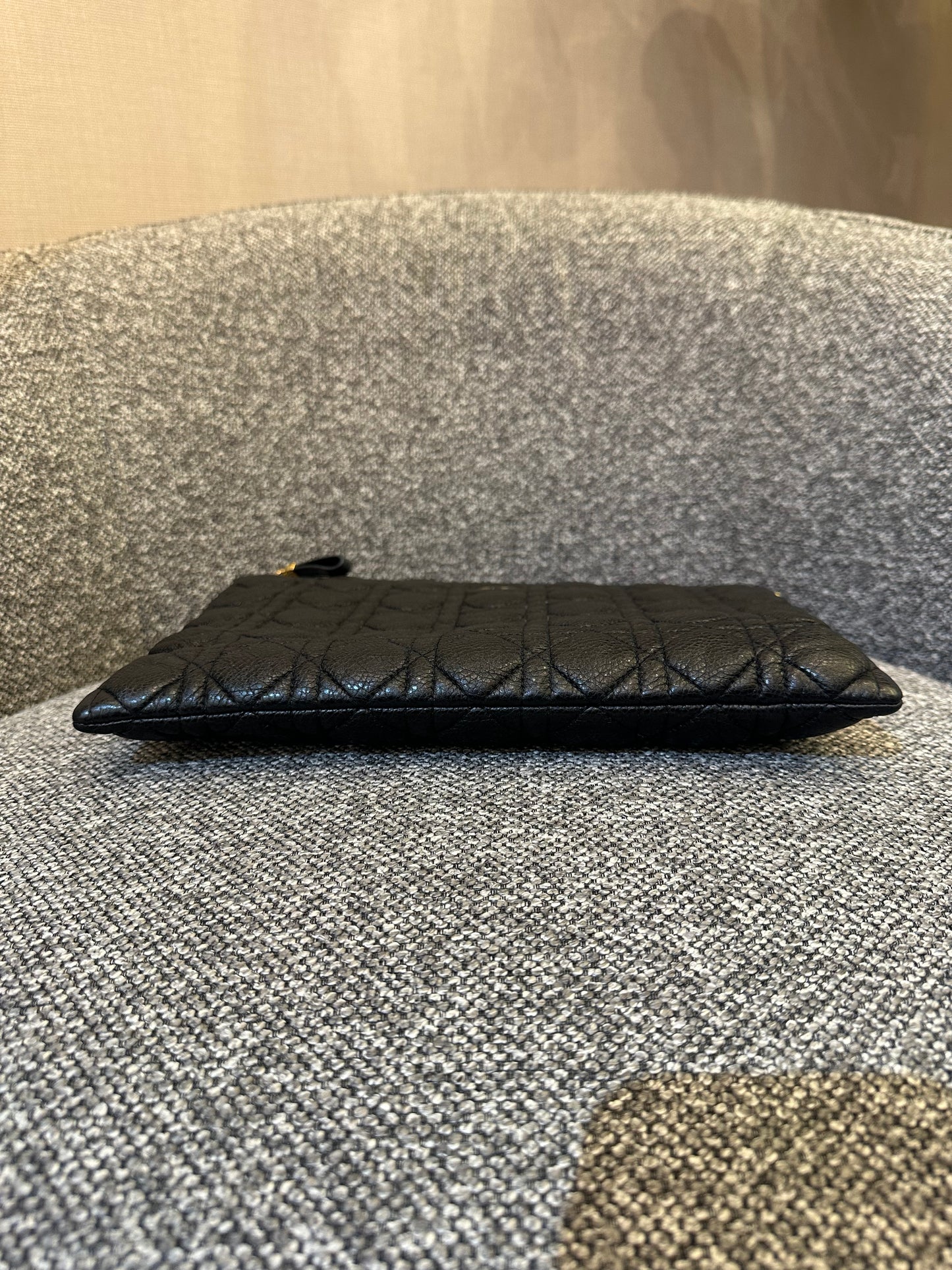 Christian Dior Supple Cannage Calfskin Caro Daily Pouch In Black