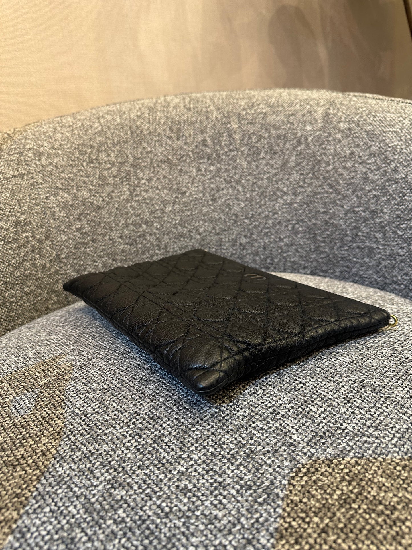 Christian Dior Supple Cannage Calfskin Caro Daily Pouch In Black