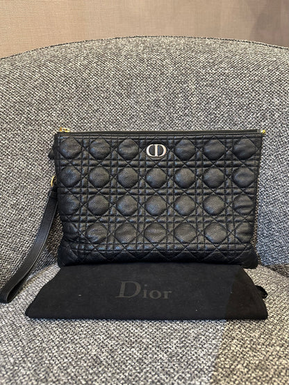 Christian Dior Supple Cannage Calfskin Caro Daily Pouch In Black