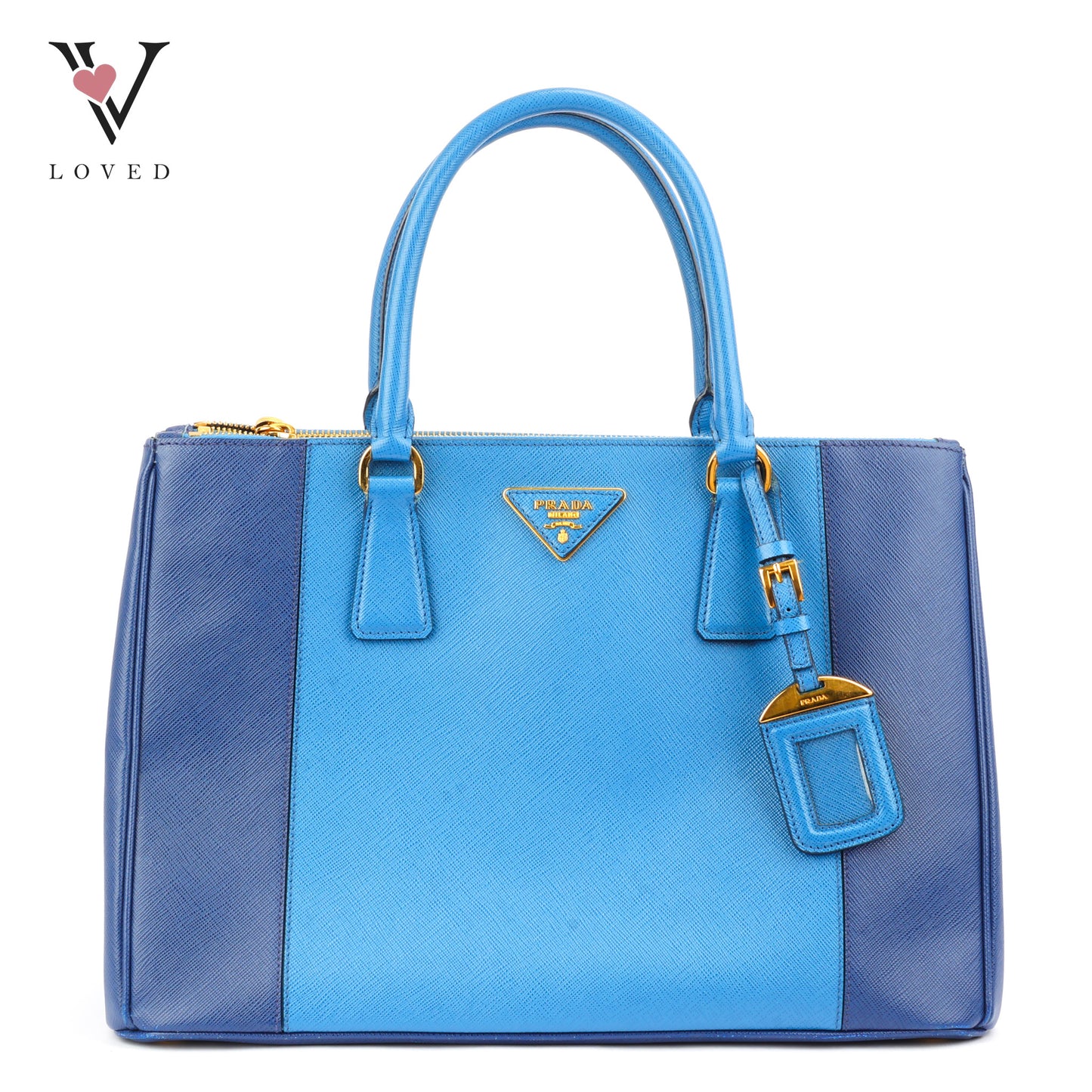 Prada Galleria Double Zip Tote Bag In Blue Bicolor Leather