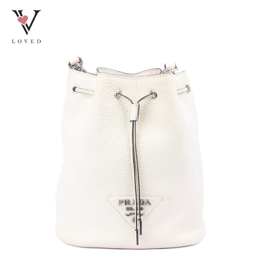Prada White Vitello Daino Bucket Bag