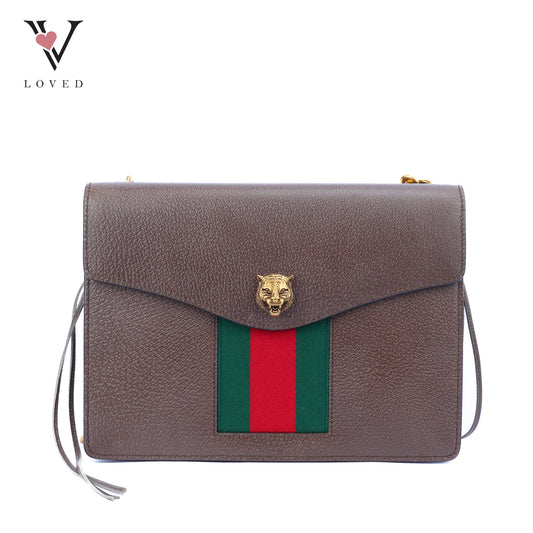 Gucci Animalier Web Chain Shoulder Bag In Brown Leather