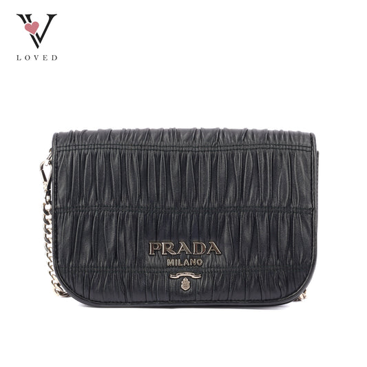 Prada Nappa Gaufre Crossbody Bag In Black Soft Leather