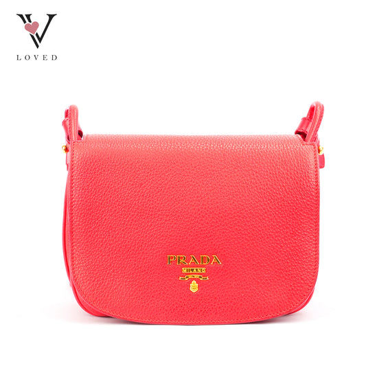 Prada Vitello Daino Flap Crossbody Bag In Red Leather