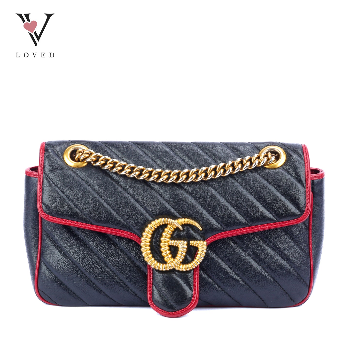 Gucci GG Marmont Flap Matelassé Shoulder Bag in Black and Red Trim