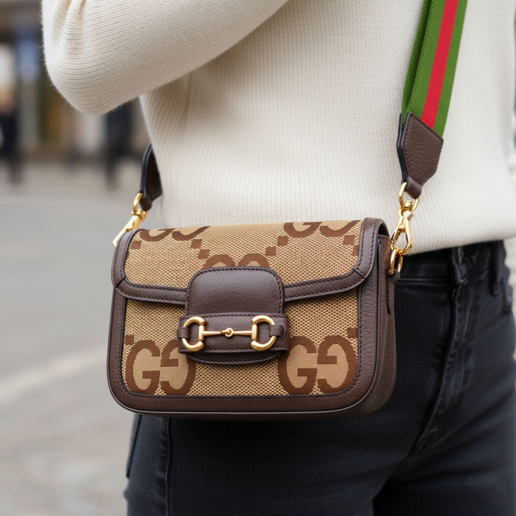 Horsebit 1955 Shoulder Bag Brown Canvas