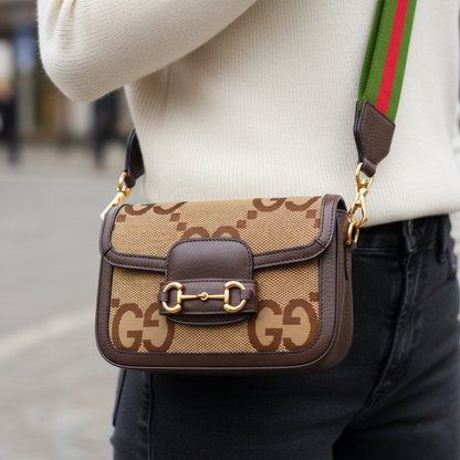 Horsebit 1955 Shoulder Bag Brown Canvas