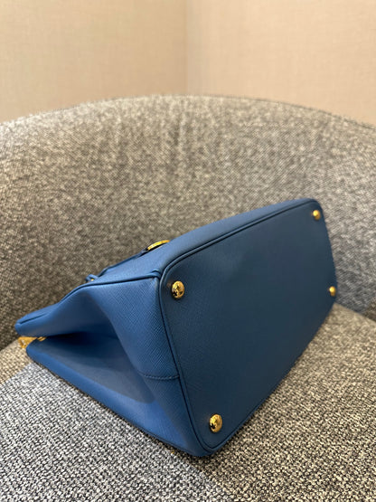Prada Saffiano Galleria Double Zip Tote Bag In Blue
