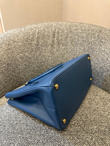 Prada Saffiano Galleria Double Zip Tote Bag In Blue